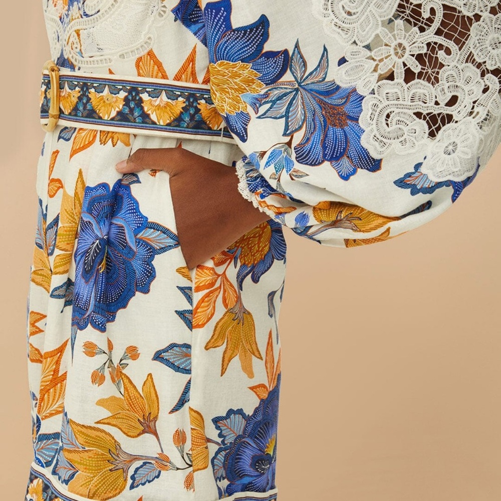 FARM Rio Floral Long Sleeve Dress - Blue, Yellow, White - Picture 3 of 9